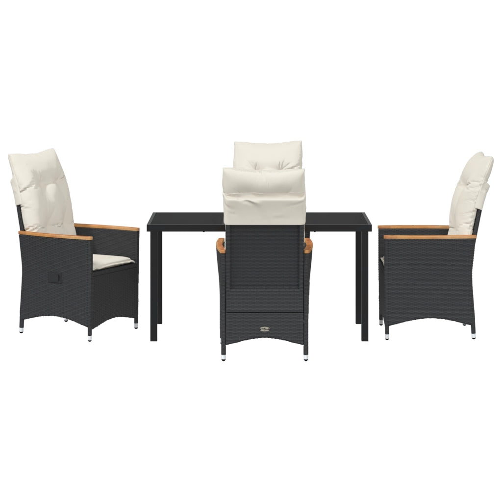 Set da Pranzo da Giardino da 5 Pezzi con Cuscini Nero Rattan Polietilene