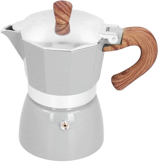 Caffettiera in Alluminio - Per 3 Tazze - Maniglia Termoresistente - Coperchio Chiusura - Scolmatore Facile - Leggera e Portatile - Tazza a Coperchio