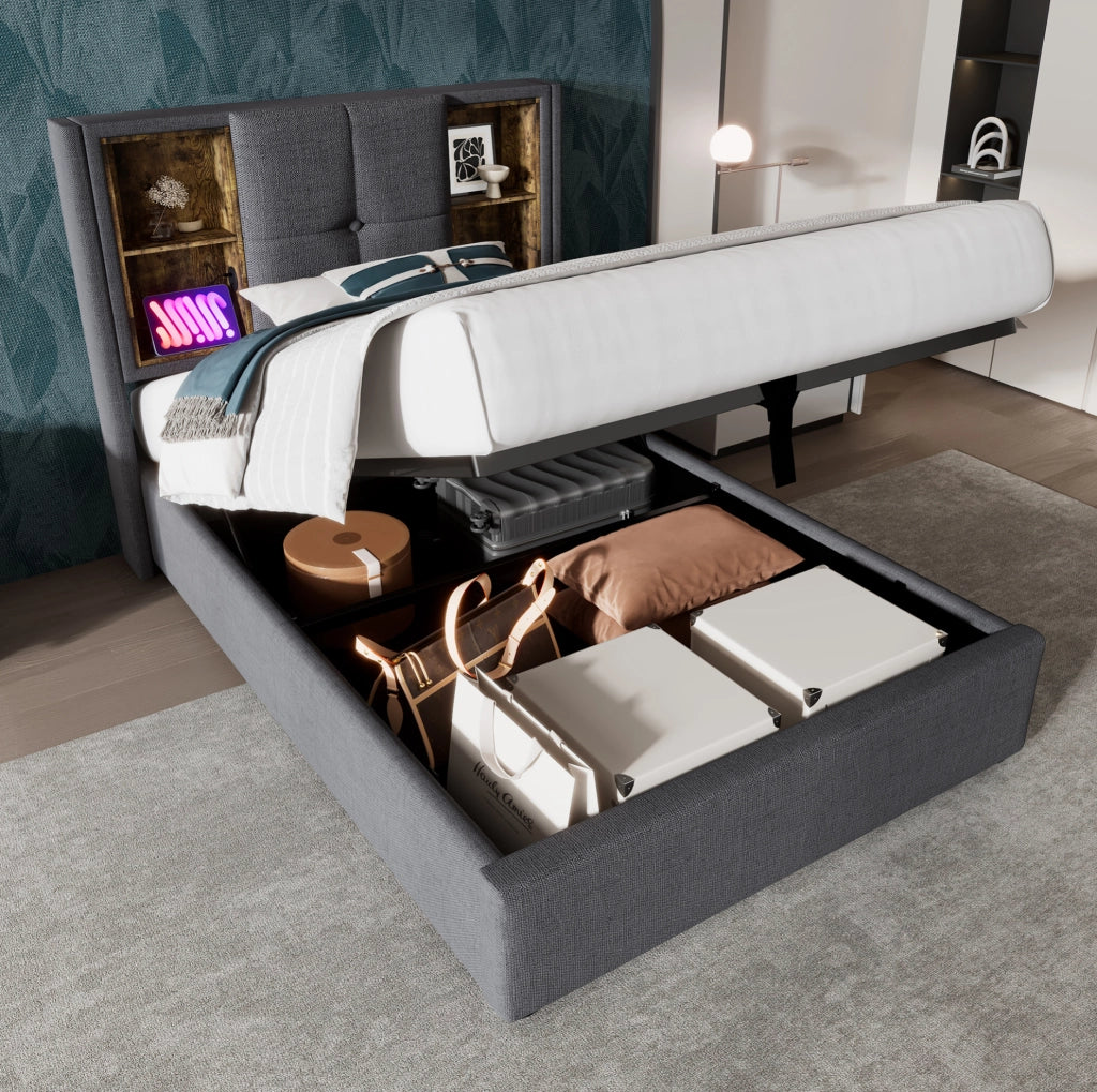 Letto singolo imbottito 90x200 cm con ricarica wireless e USB-C