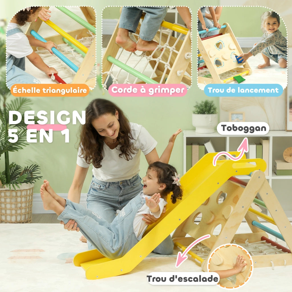 Casetta per bambini con rete di arrampicata e scivolo ¨C zephmum ¨C set 5 in 1