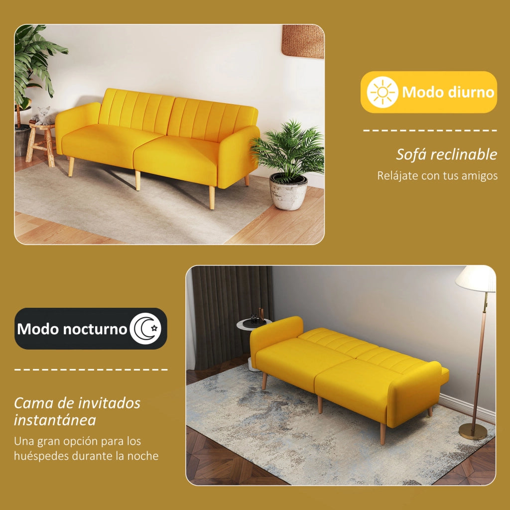 Divano Letto Moderno ¨C zephmum ¨C 173x75x73 cm Tessuto Giallo con Respaldo Regolabile