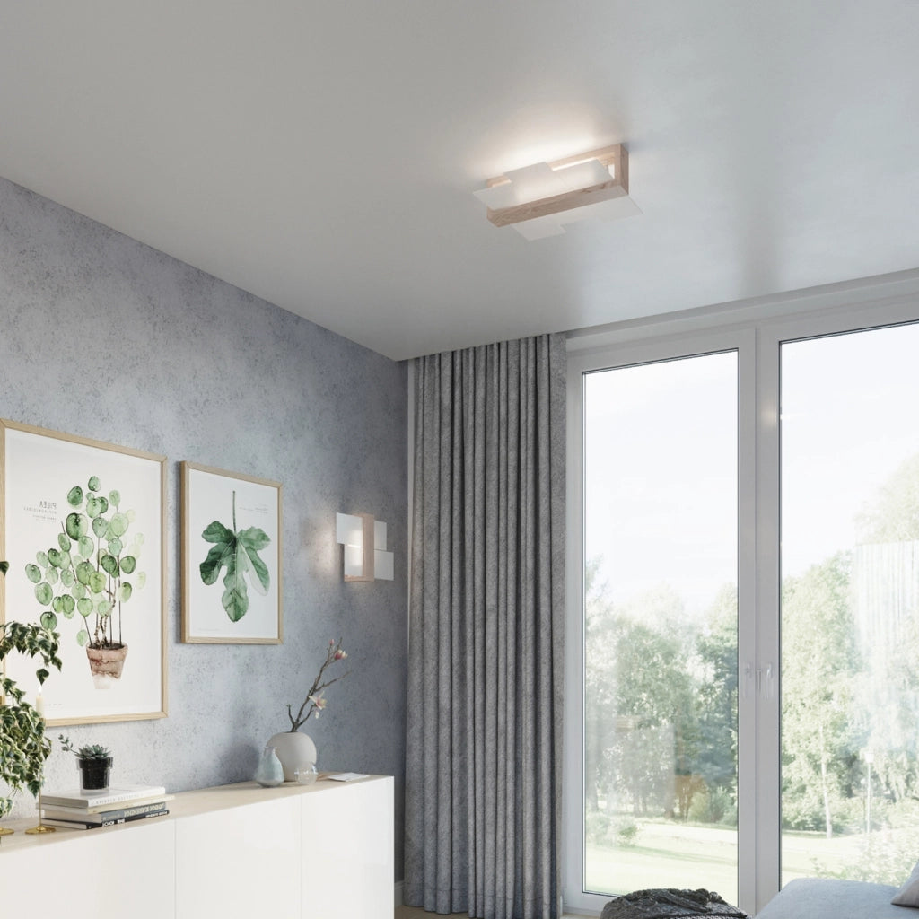 Applique REBIRD 1 legno chiaro vetro bianco E27 Pure Lume