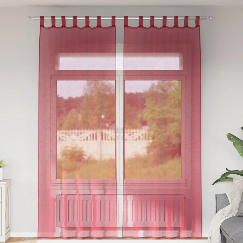 Tende in Voile con Tasche per Aste 2 pz Rosso Vino