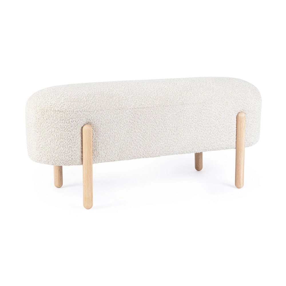 Panca imbottita effetto bouclé con gambe in legno naturale - SIENNA