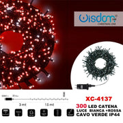 Trade Shop - Catena Luminosa 300luci Led Lucciole Luce Bianca + Rossa Cavo Verde Ip44 Xc-4137 -