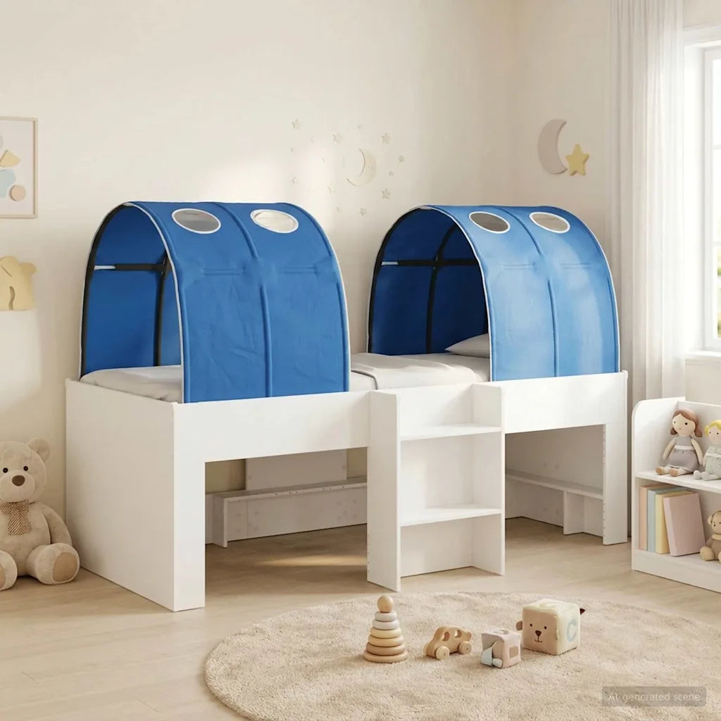 Letto con Tunnel 4 pcs Bianco e Blu Legno ingegnerizzato 3423559