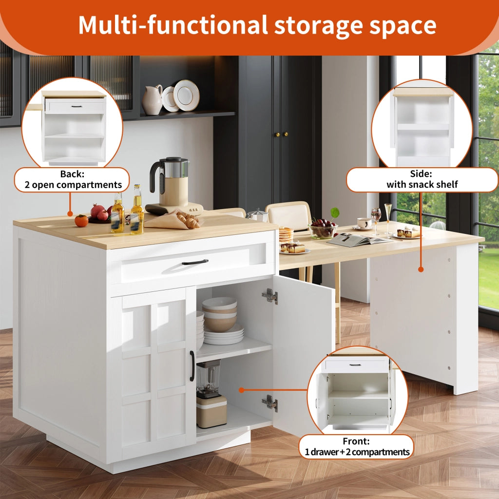 TAVOLO BAR Estensibile 133-202x70x93,5 cm MDF Bianco con vani e cassetto
