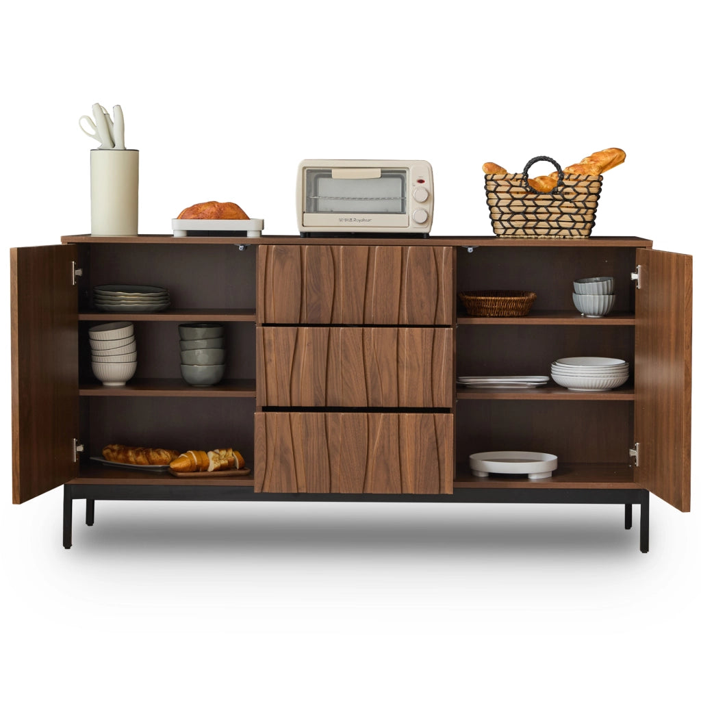 Credenza 150 cm ¨C MINIMAL ¨C Rovere Scuro, 3 Cassetti, Soggiorno Ingresso