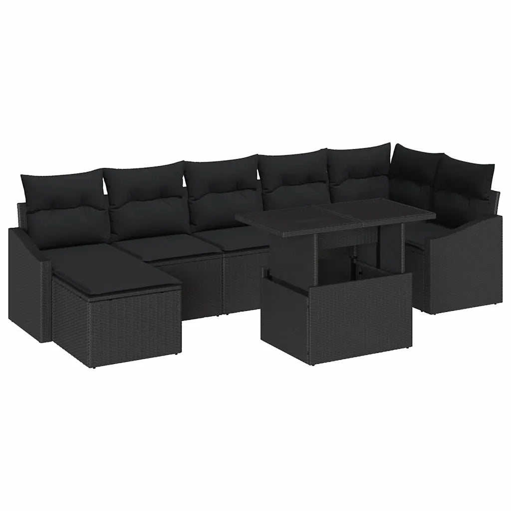 Set Divano da Giardino con cuscino 8 pcs Nero polyrattan