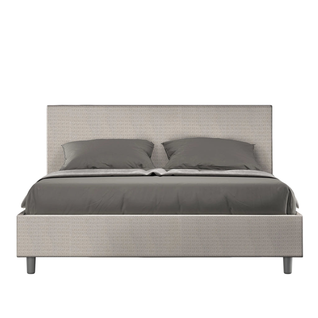 Letto Matrimoniale 160x200 cm con Rete e Contenitore Giroletto con Alzata Comoda Imbottito in Tessuto Labirinto Adele