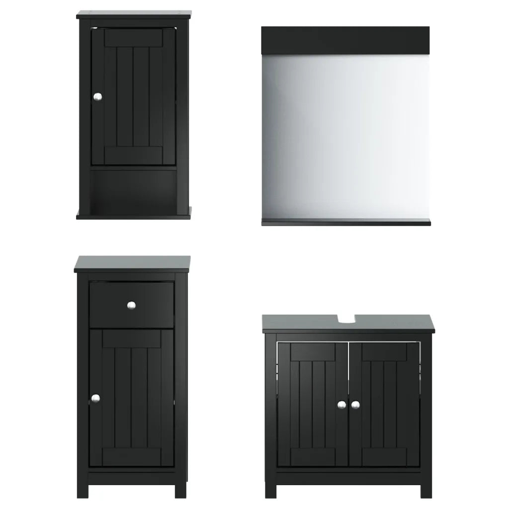 Set Mobili da Bagno 4 pz BERG Nero in Legno Massello di Pino 3206503