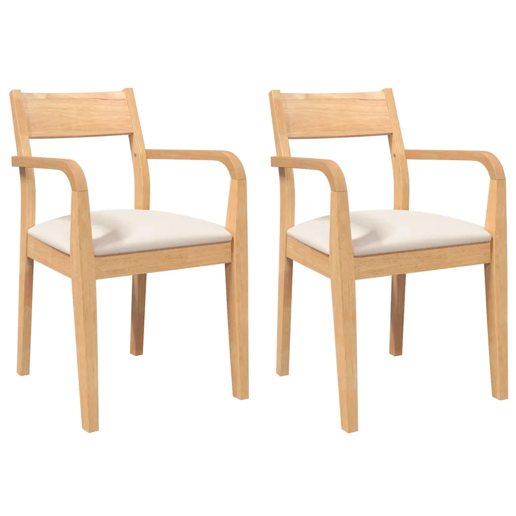 vidaXL Sedie da Pranzo con Cuscini 2 pz Naturale Legno Massello Hevea