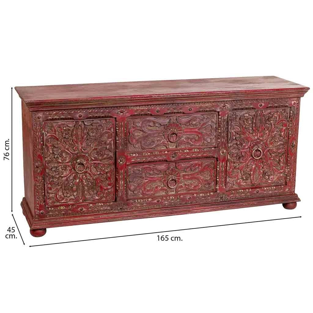 Credenza artigianale in legno rosso 165x45x76h cm