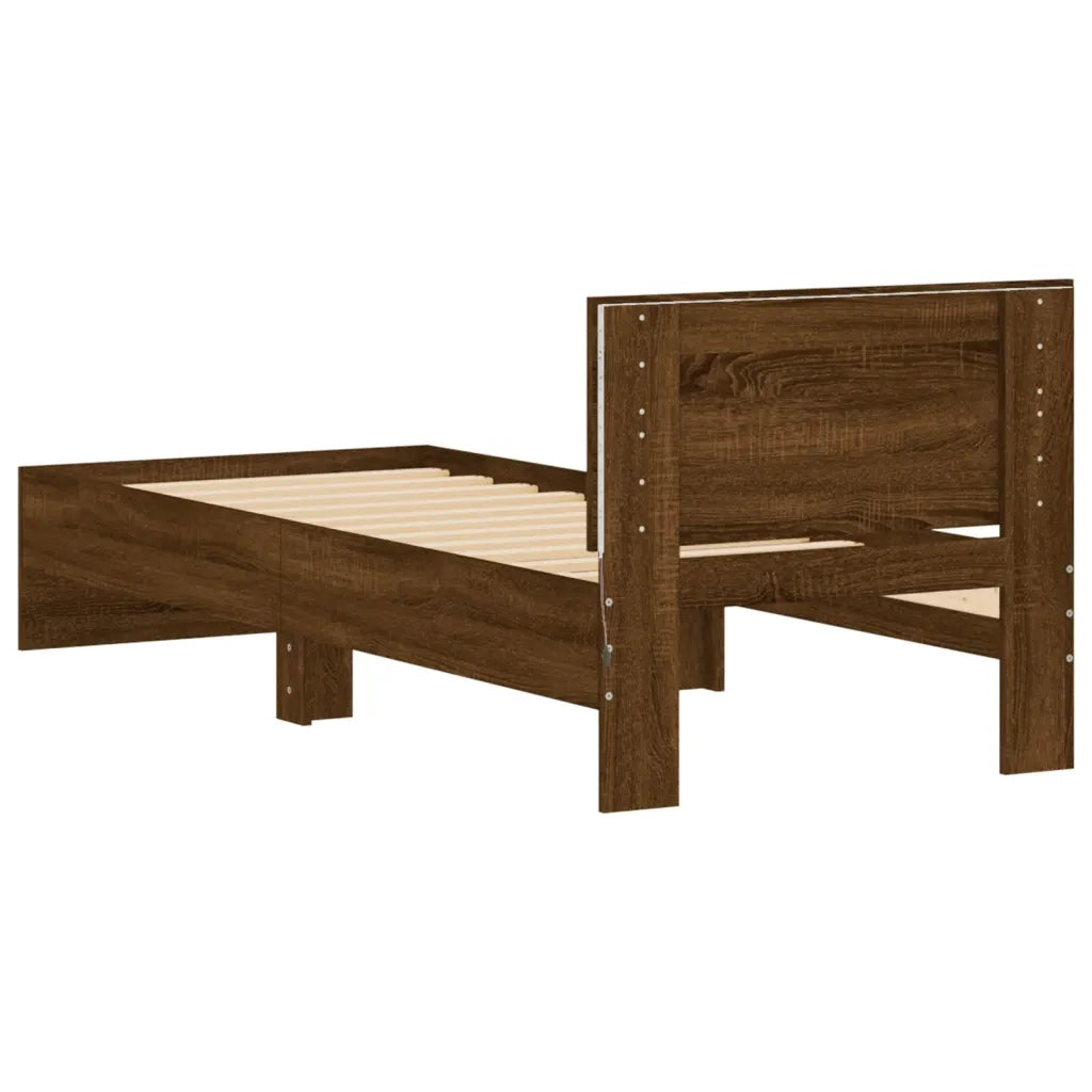 Letto singolo | Letto per adulti | Giroletto con Testiera e LED Rovere Marrone 75x190 cm