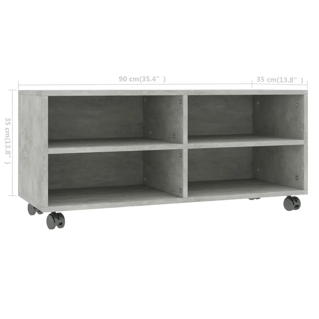 Mobile TV con Ruote Grigio Cemento 90x35x35 cm in Multistrato 800184