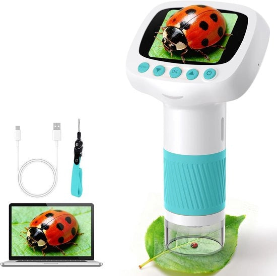 Microscopio Educativo per Bambini (3+) - 1000x Amplificazione + Formato Portatile + Portatile - Giocattolo di Scienza Mini - Ideale per Giocattoli Educativi, Esperimenti Scientifici Blu