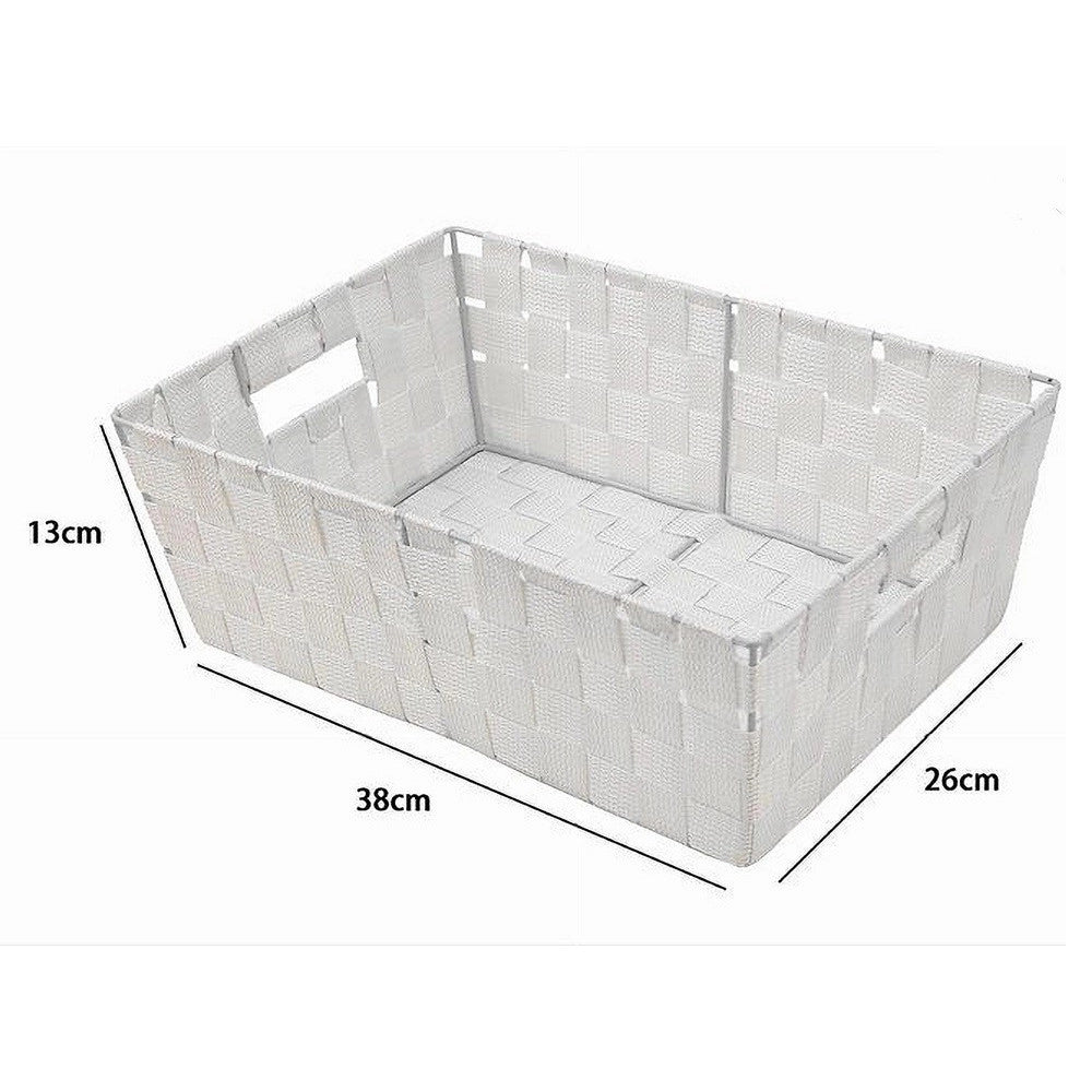 Trade Shop - Porta Oggetti Cesto In Tessuto Intrecciato 38x26x13 Cm Con Maniglie Bianco 79031 -