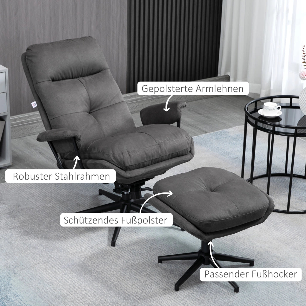 Poltrona relax con poggiapiedi ¨C zephmum ¨C schienale reclinabile, tessuto microfibra, grigio scuro