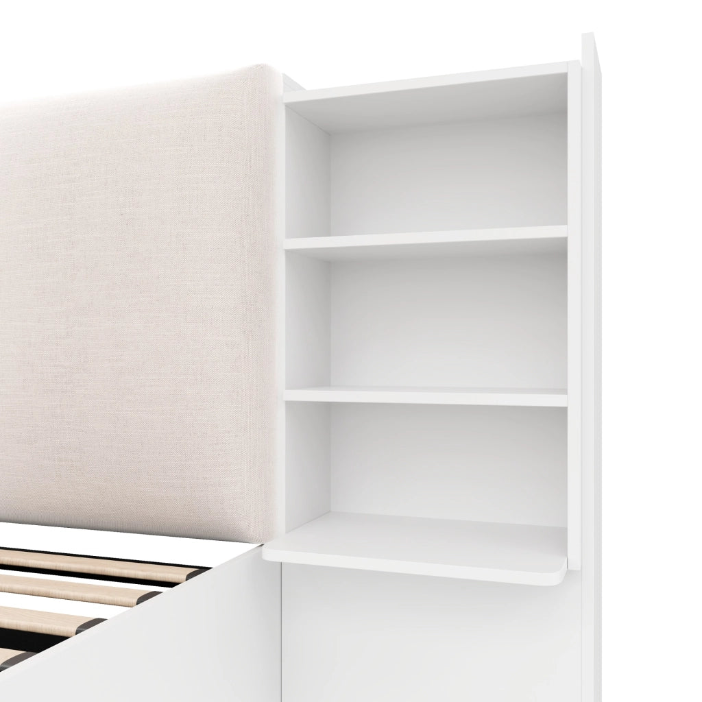 DESMIU Lit coffre 180 × 200 cm 2 posti con 6 vani, LED, senza materasso, in MDF e compensato, bianco