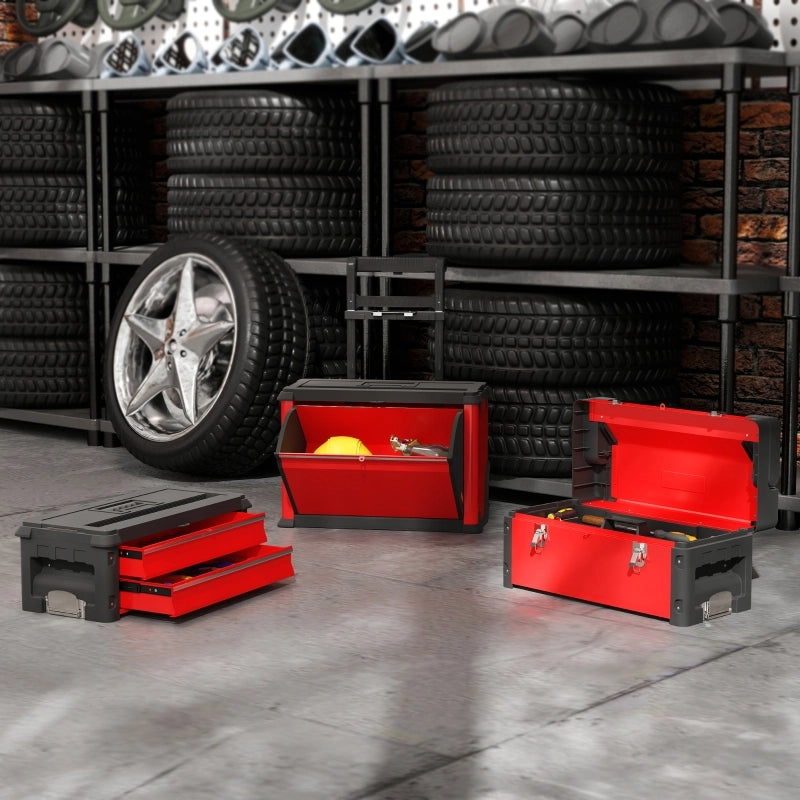 Carrello portautensili con 3 unità modulari impilabili, struttura in acciaio e plastica, rosso