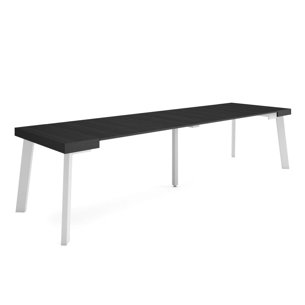 Consolle allungabile, 302x90x73cm, Per 14 persone, Gambe in legno, Nero RF3104