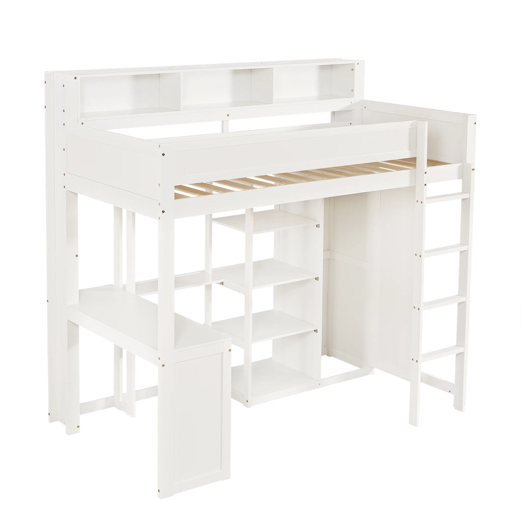 Letto a Castello 90 x 200 cm; 2 Posti; Tavolo; Armadio; Scaffali e Scala a 4 Gradini