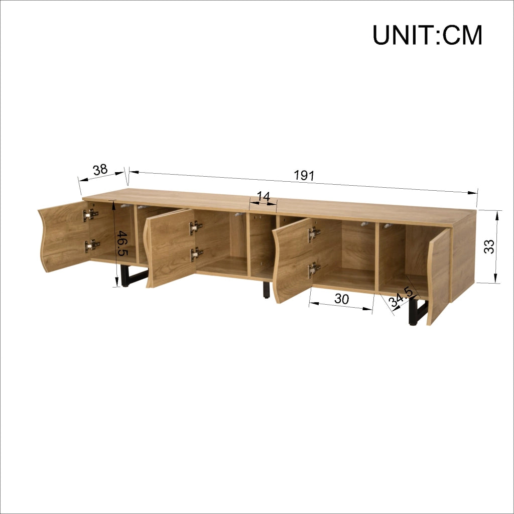 Mobile TV con 5 Ante e Vani a Giorno; Telaio in Ferro; Stile Naturale Moderno; 191??38??46;5 cm; Naturale