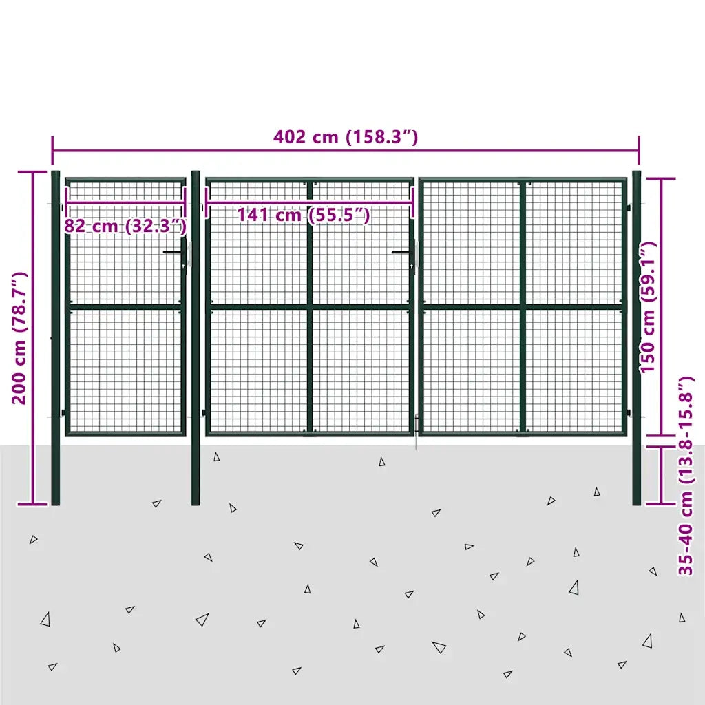 Cancello per Giardino in Acciaio 400x150 cm Verde cod mxl 56401