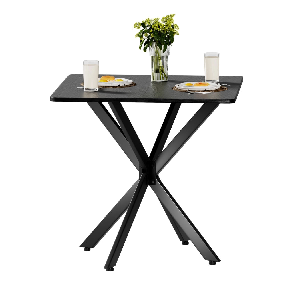 Tavolino 80x80x75 cm; struttura a X stabile; ferro e pannello truciolare; nero