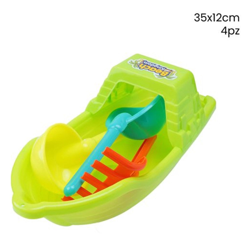 Trade Shop - Set Giocattoli Spiaggia Con Barca Rastrello Paletta Mare Per Bambini 35x12cm 258262 -