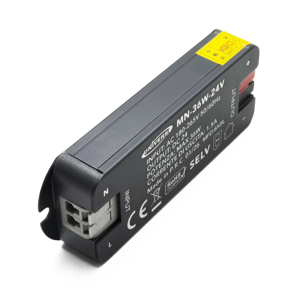 Mini Alimentatore Stabilizzato 24V 36W 1.5A Trasformatore Passivo Ultra Compatto e Slim per Strisce Luci LED IP20