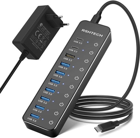 Hub USB alimentato - Hub USB - Hub USB alimentato - Divisore USB - Più porte USB - Caricamento e trasferimento dati - Laptop e PC - Lavoro da casa - Ufficio - Accessori - Universale
