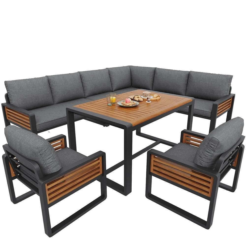 Set Lounge da Giardino 8 Posti con Tavolo in Legno Massello ¨C Xylo ¨C Grigio, Cuscini Inclusi
