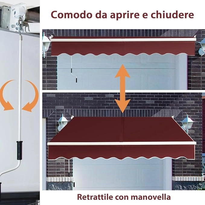 Tenda da Sole per Esterno Avvolgibile, Tenda da Sole a Bracci Estensibili con Telaio in Alluminio e Tettuccio Resistente al Sole e Impermeabile e Manovella (245 x 200 cm,Rosso)