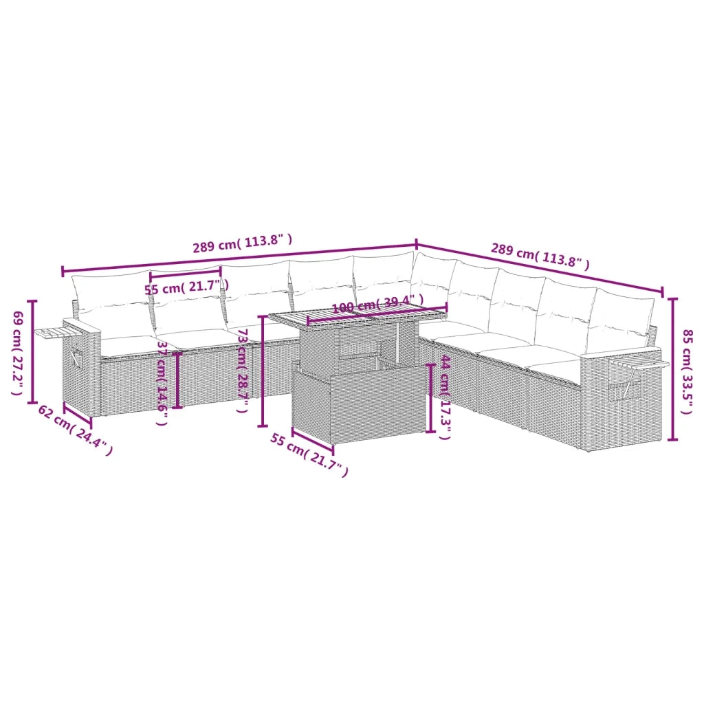 Set Divani da Giardino 11 pz con Cuscini in Polyrattan Nero 3273702