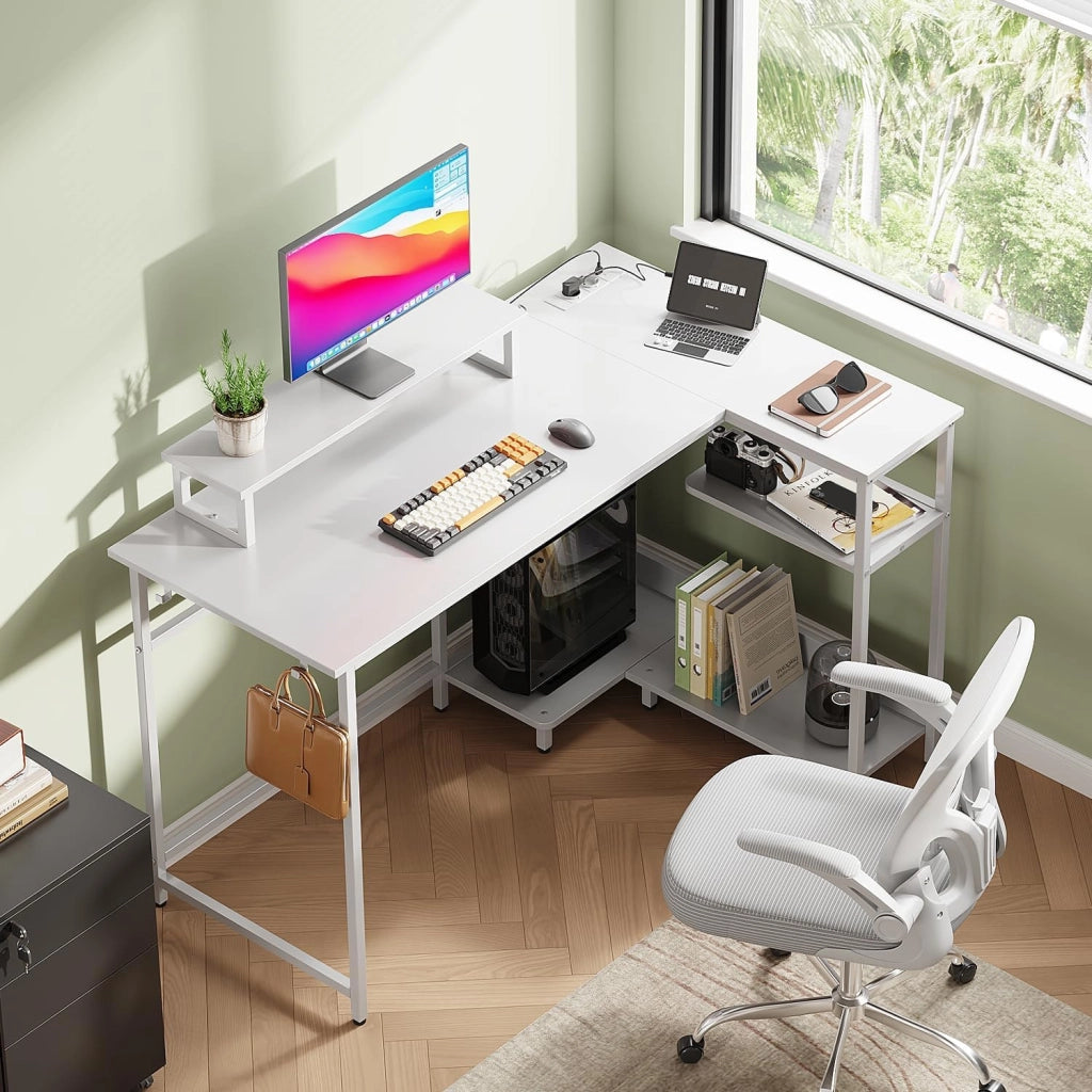 Scrivania angolare gaming con LED RGB ¨C Xylo ¨C 122x80 cm, quercia bianco