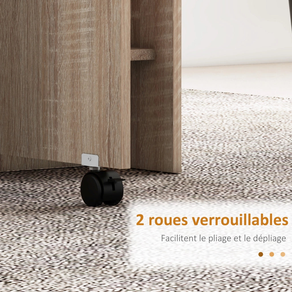 Tavolo da pranzo pieghevole con ruote e ripiani ¨C zephmum ¨C naturale 140x80x74