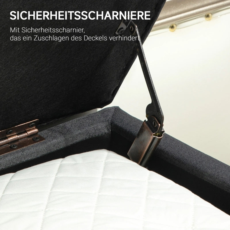 Panca contenitore in stile scandinavo con seduta imbottita e vano portaoggetti in poliestere grigio scuro 110 × 39 × 45 cm