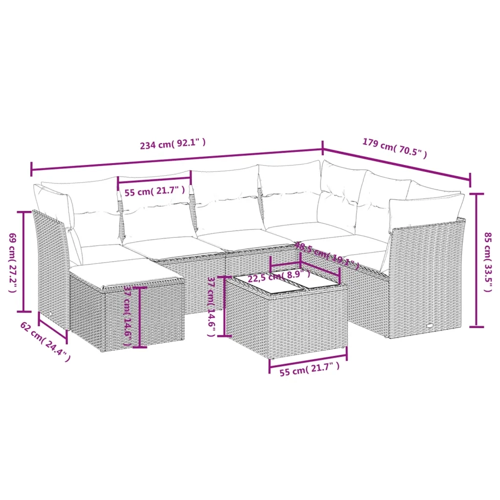 Set Divano da Giardino 8 pz con Cuscini Grigio in Polyrattan 3263226