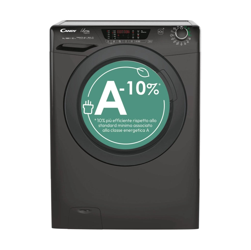 Candy Ultra Hygiene HE1584TWMBB6-S lavatrice Caricamento frontale 8 kg 1500 Giri/min Nero
