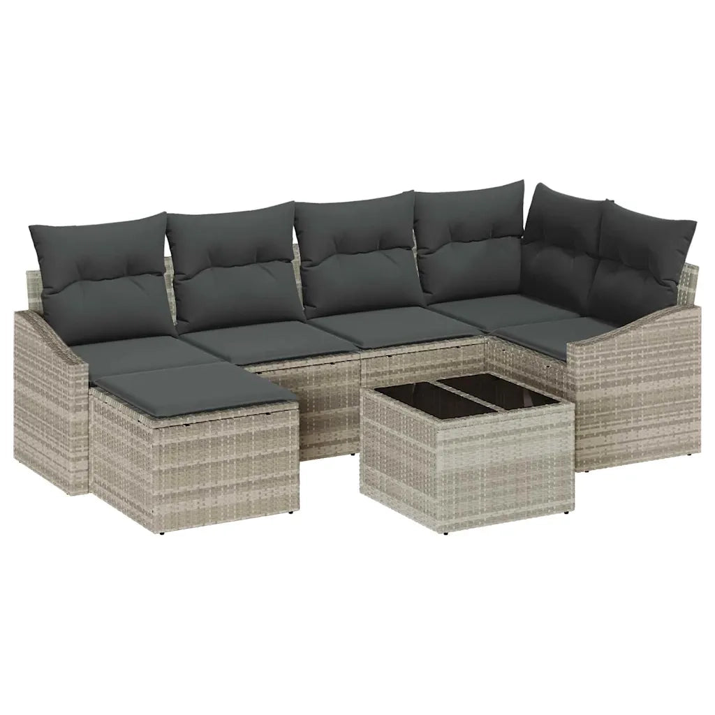 Set di divani con cuscino 7 pcs Grigio chiaro polyrattan