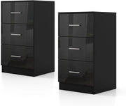 Comodino con 3 cassetti, comodino in legno, tavolino piccolo, cassettiera per camera da letto, ufficio, 37 x 34 x 66,5 cm (2, nero)