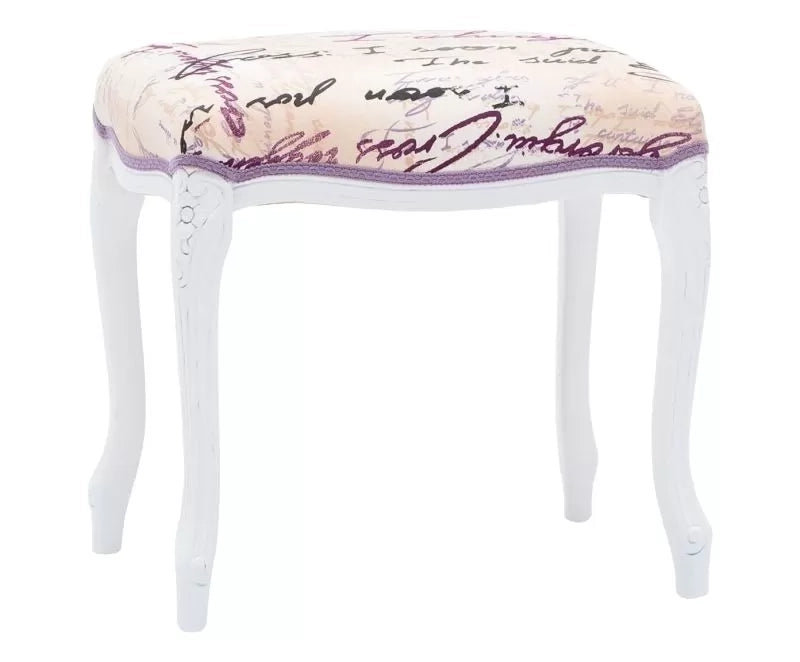 Pouff imbottito tessuto lettera legno shabby bianco 43x33x43 - Mobili 2G