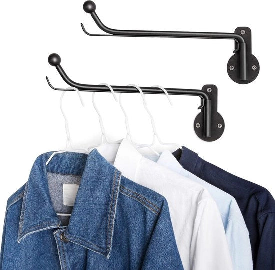 Hangers per 2 pezzi con supporto oscillante per abbigliamento - Appoggio per organizzare la cabina armadio - Registrazione per la spazializzazione in nero - Ideale per la camera da bagno, la camera da letto e la stanza per il bucato.