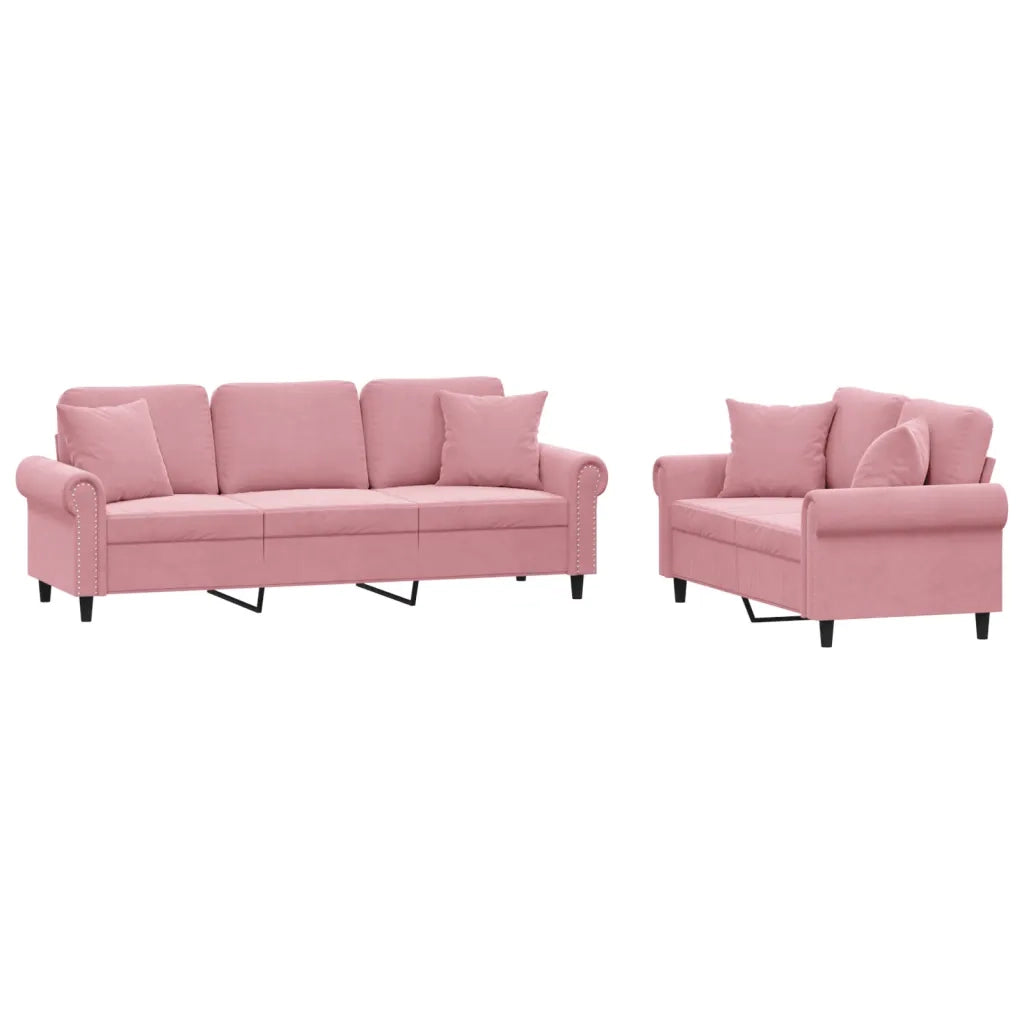 Set di Divani 2 pz con Cuscini Rosa in Velluto