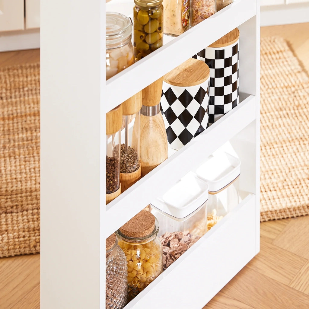 SoBuy Carrellino Salvaspazio Cucina o Bagno Scaffale per nicchia con 4 ripiani Bianco L50*P15*A80 NSR12-W