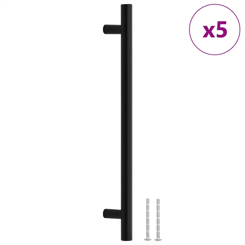 Poignées d'armoire 5 pcs noir 192 mm acier inoxydable