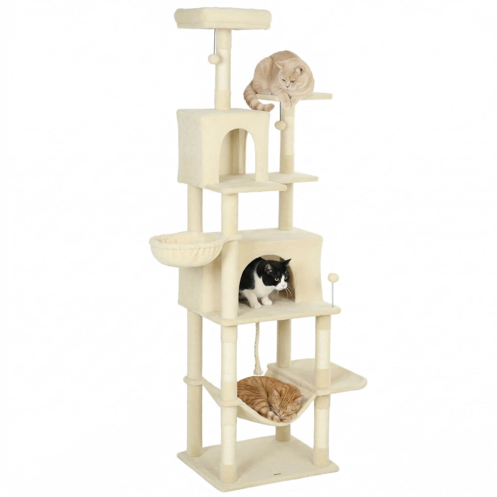 Albero tiragraffi per gatti con torre piattaforma scalatore e letto ¨C zephmum ¨C 60x48x202 cm beige