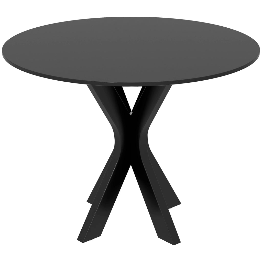 Tavolo da Pranzo Moderno Rotondo per 4 Persone Ø100x75 cm in Acciaio e MDF Nero