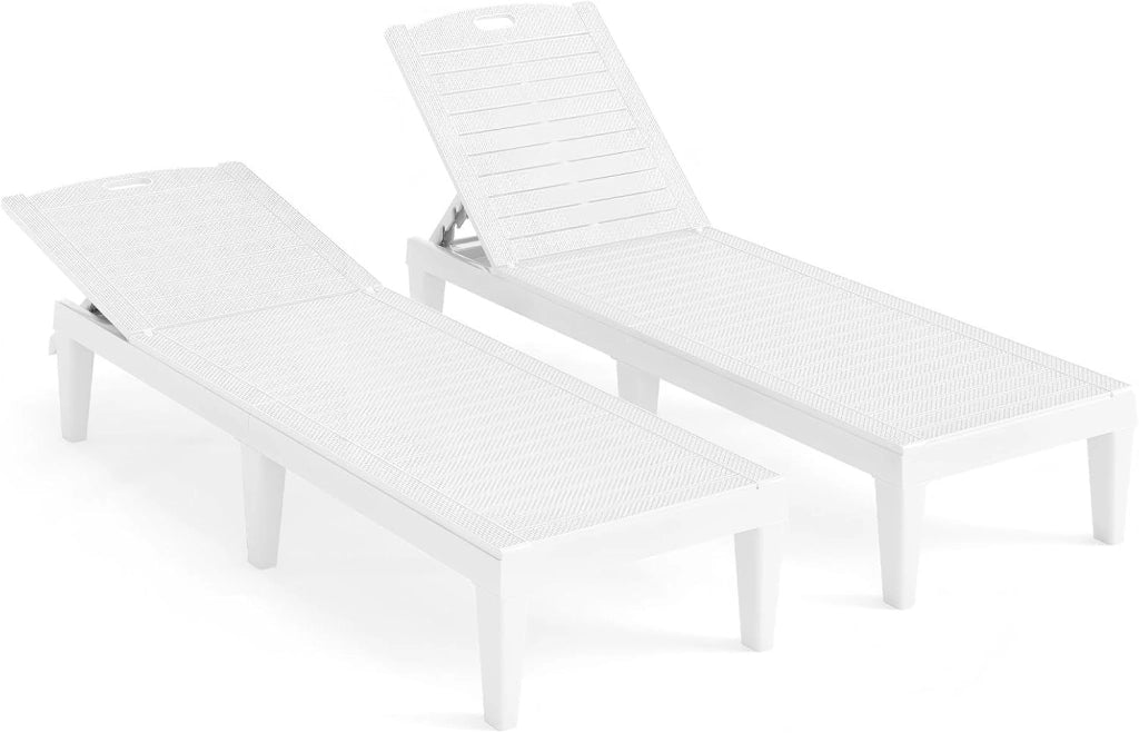 Set di 2 sedie a sdraio da giardino in PP con schienale reclinabile a 5 livelli, bagno da sole, carico 160 kg, per balcone, terrazza, picina, 156 x 55 x 83 cm (bianco)